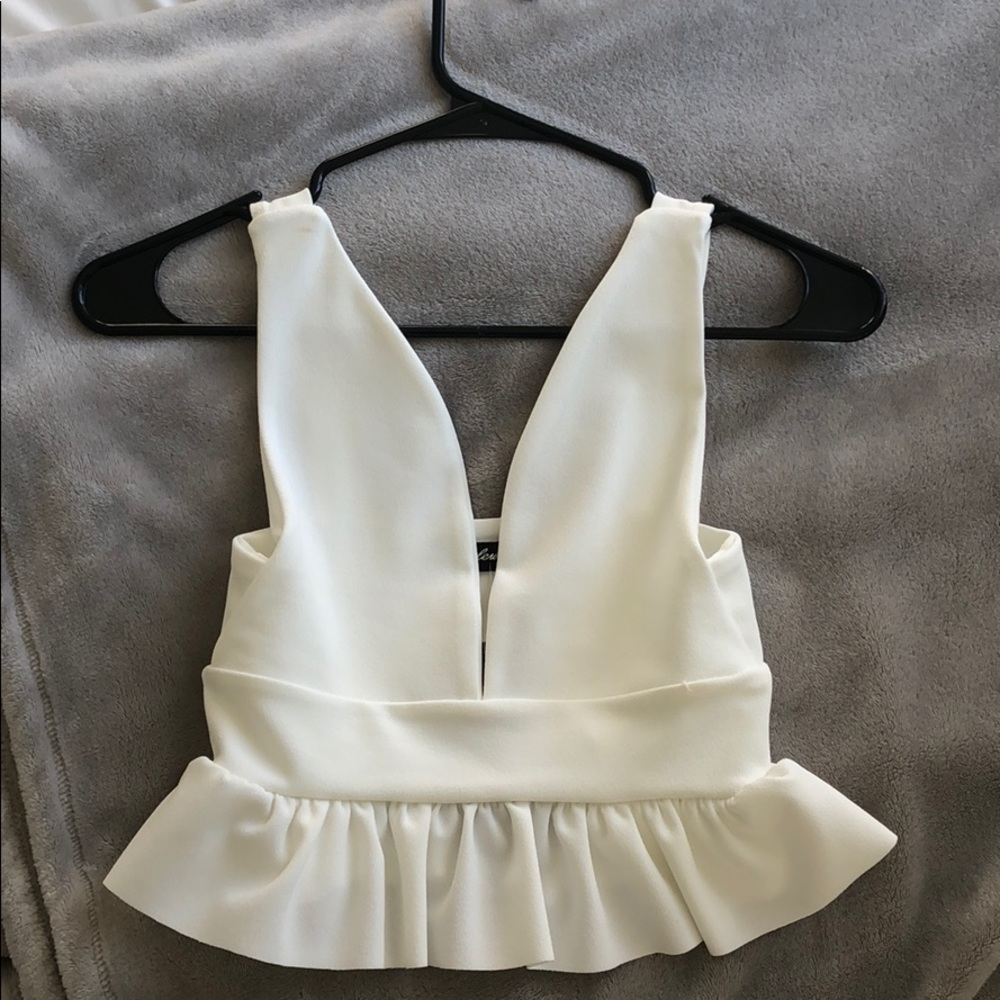 Brand new white deep V peplum top